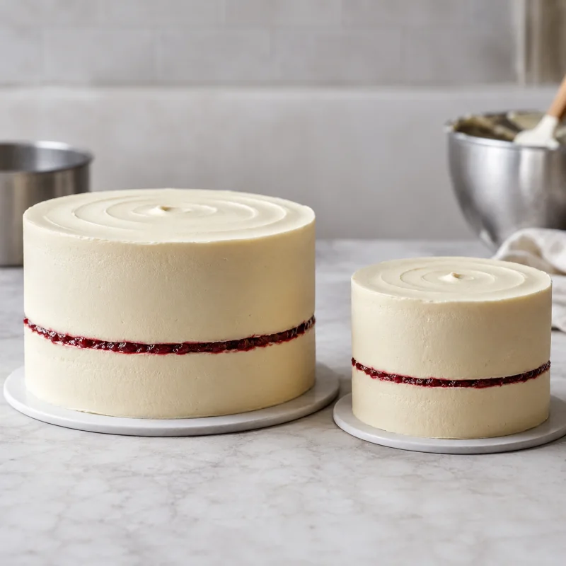 Two cakes of different sizes shown together for recipe scaling