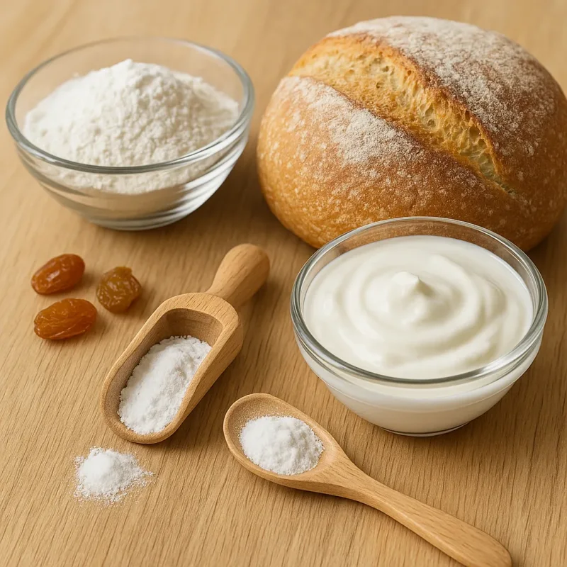 Ingredients representing different leavening methods when baker’s yeast is unavailable
