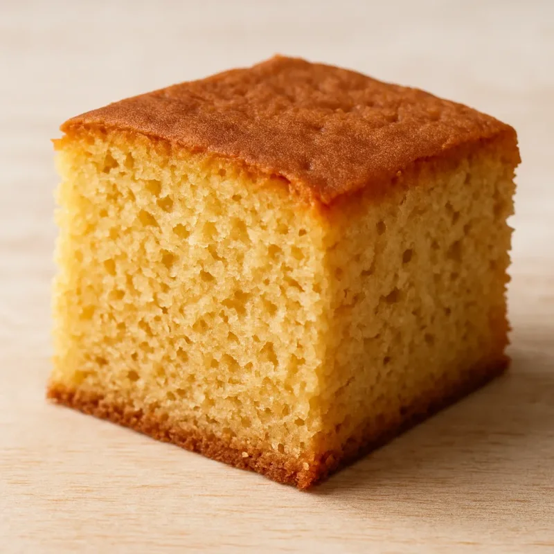 Sliced airy sponge cake made with coconut sugar in a professional pastry kitchen
