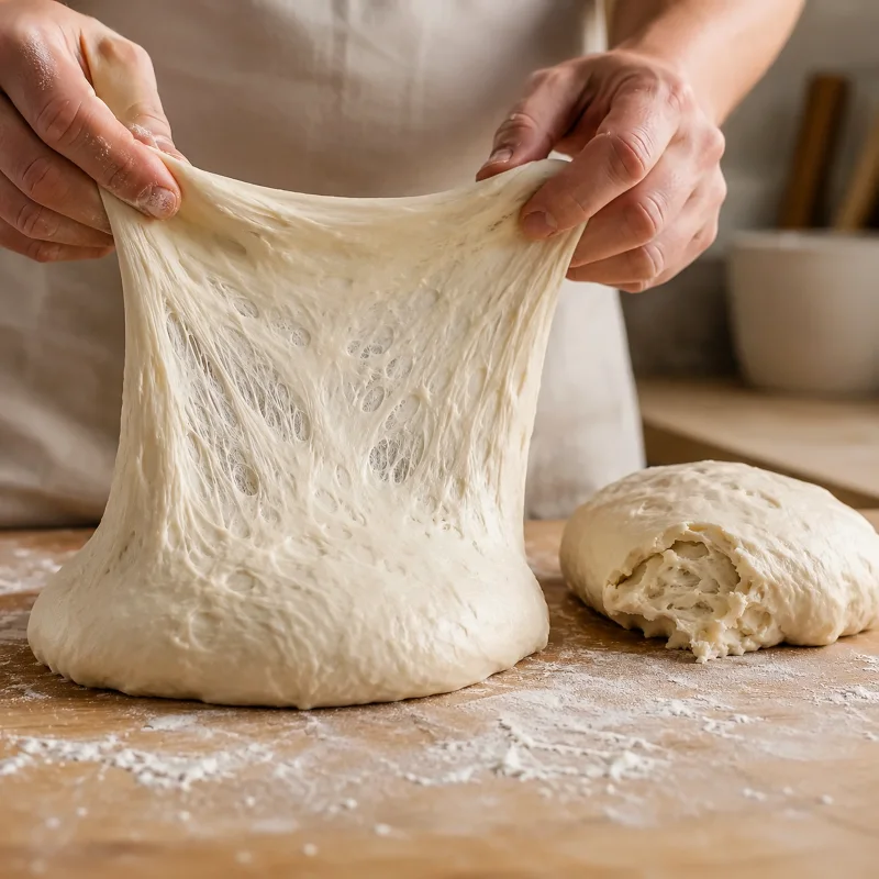Lean wheat dough showing active fermentation and an airy internal structure without visible added sugar