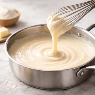 Svilnata omaka brez grudic z enakomernim tokom in stabilno teksturo