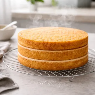 Topel biskvit na rešetki, para in popolnoma ravne, stabilne plasti