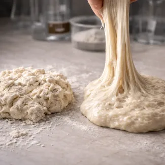 Kontrast med suhim testom in raztegljivo, hidrirano glutensko mrežo