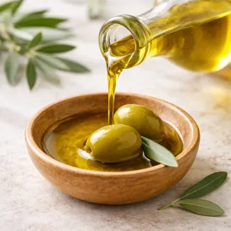 Najboljše olivno olje v Sloveniji, svilnato in sveže, postreženo za poudarjen okus jedi.