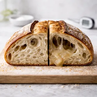 Prerezan hlebec: ena polovica zračna, druga z gumijasto surovo sredico