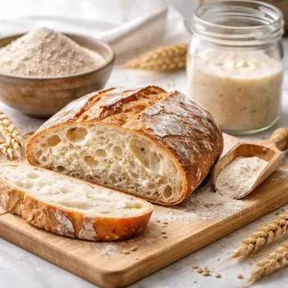 Zračen kruh iz fermentirane moke z mehko, porozno sredico in tanko skorjo