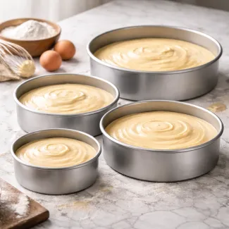 Biskvitna masa v tortnih modelih različnih premerov za natančen preračun količine mase pri peki tort