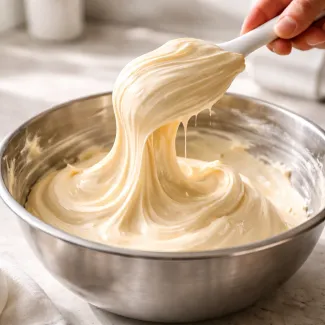 Gladka maslena krema v gibanju, svilnata emulzija z enakomerno strukturo brez ločevanja