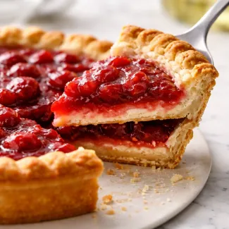 Dvignjen kos pite razkrije ločen sadni nadev in praznino med testom in plastjo