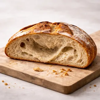 Prekomerno fermentiran kruh s sesedeno, vlažno sredico in oslabljenimi alveolami