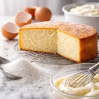 Zračen biskvit z enakomerno porozno sredico, sladkor stabilizira strukturo in volumen testa