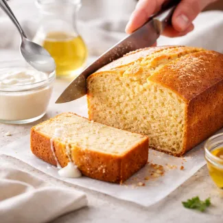 Rezanje sočnega biskvita z mehko, vlažno sredico in vidno elastično strukturo