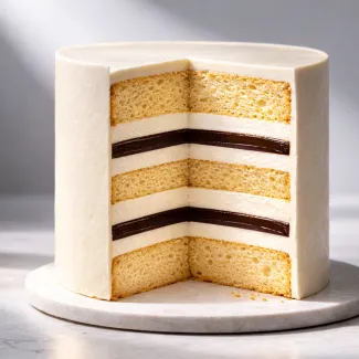 Večplastna torta s stabilnim biskvitom, emulzijsko kremo in čokoladno bariero