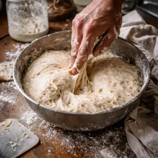 Prst pritisne v prekomerno fermentirano testo, ki se ne povrne in izgubi napetost