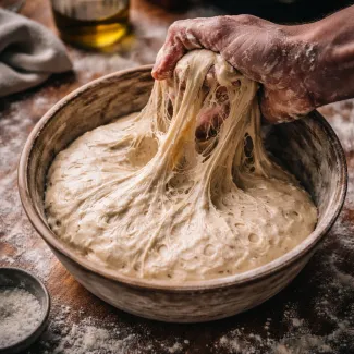 Premehko fermentirano testo se vleče med prsti, struktura izgublja napetost