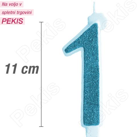 Svečka številka, Modra z bleščicami (11cm) št.1