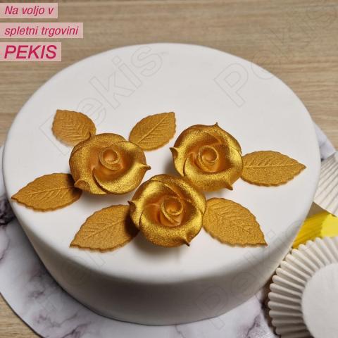 Zlate vrtnice z zlatimi listi (4,5cm) 3 vrtnice, 6 listov