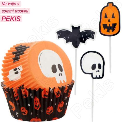 Wilton 48 papirčkov + 24 topperjev za muffine Halloween