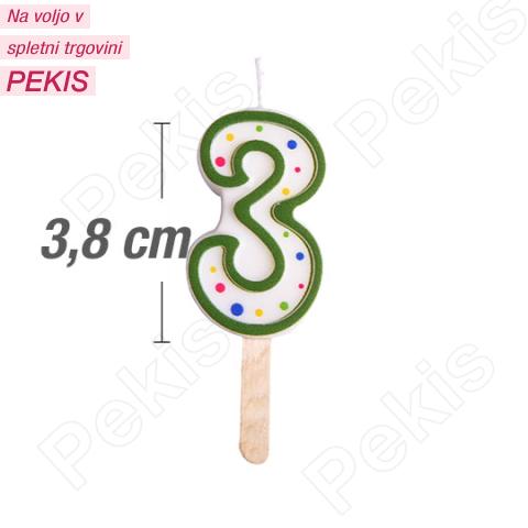 Svečka številka, Zelena (3,8cm) št.3