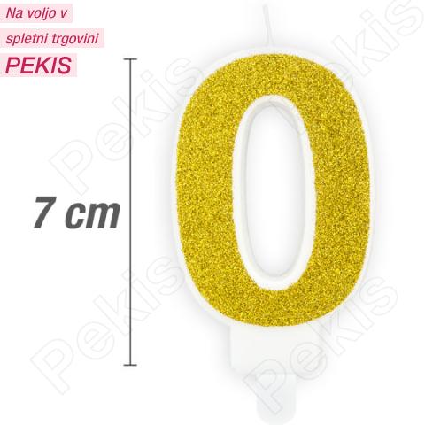 Svečka številka, Zlata z bleščicami (7cm) št.0