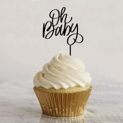 MINI črn topper za sladice Oh Baby (Baby Shower)