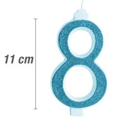 Svečka številka, Modra z bleščicami (11cm) št.8
