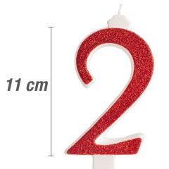Svečka številka, Rdeča z bleščicami (11cm) št.2