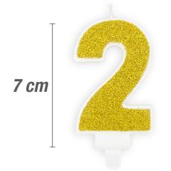 Svečka številka, Zlata z bleščicami (7cm) št.2