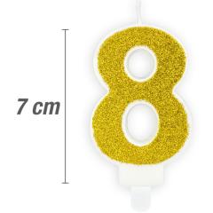 Svečka številka, Zlata z bleščicami (7cm) št.8
